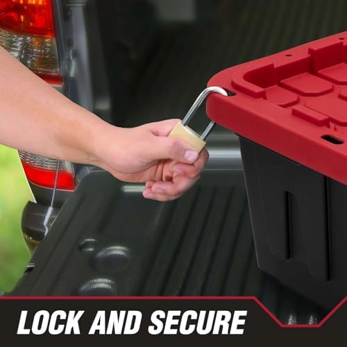 27 Gallon Heavy Duty Plastic Storage Bins with Lids, Black & Red (2) - Image 7