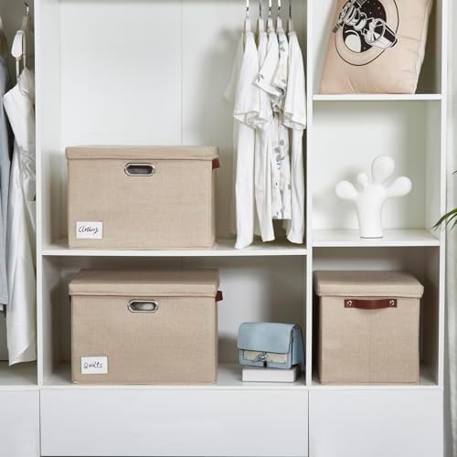 15" Fabric Storage Box with Lids, 3-Pack, Khaki - Image 7
