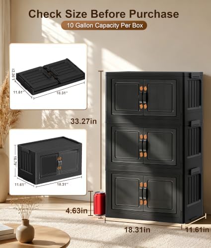Hanyi 105 QT 3-Tier Stackable Storage Bins with Lids, Black, Clear Doors - Image 2
