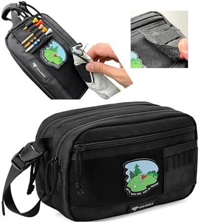Golf Pouch Bag for Balls Accessories Valuables | Customizable with Hook-and-Loop Panel | Ideal Golfer Gift, Includes Tee-Holder and Motivation Patches | Also Great for Gym Sports Travel Tactical by VIVAEAGLE