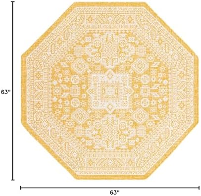 Rugs.com - Outdoor Aztec Rug – 5 Ft Octagon Yellow Indoor/Outdoor Rug – Washable, Stain-Resistant Flatweave for Patios, Decks, and Porches - Image 2