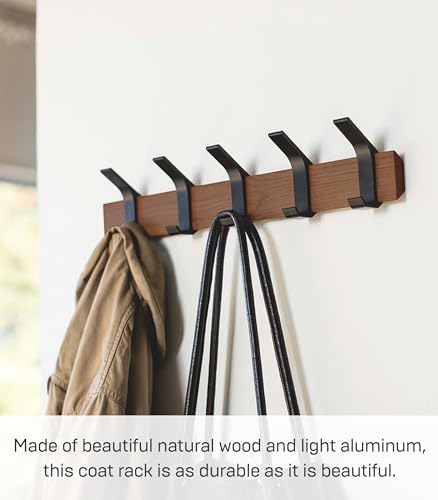 YAMAZAKI Home Wall-Mounted Coat Hanger Brown Steel + Wood One Size Walnut - Image 5