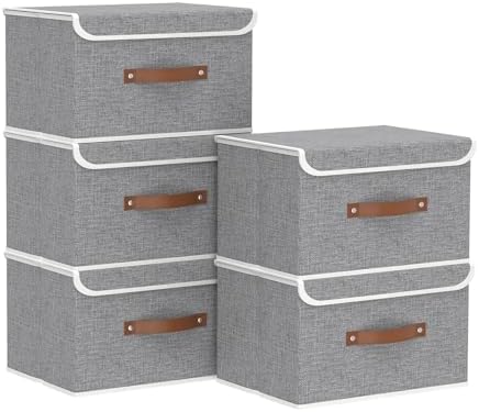 Yawinhe Collapsible Storage Bins,Grey,13.0x9.0x7.9in,5-Pack by Yawinhe