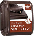 RAINDEWAY Tarp 8x12ft Brown Tarps Heavy Duty Waterproof 18Mil Extra Thick by RAINDEWAY