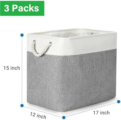 Bidtakay Extra Large Storage Baskets for Organizing 17x12x15.1 inch 3-Pack Fabric Closet Organizers Storage Bins with Handles Foldable Storage Baskets for Shelves Clothes XL-White&Grey - Image 2
