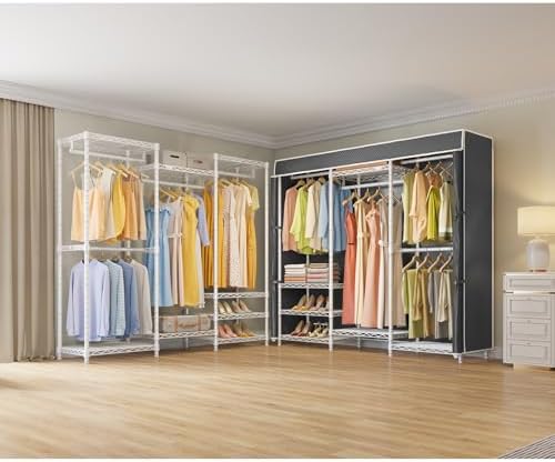 VIPEK V5C Medium Covered Clothes Rack Heavy Duty Portable Closet Wardrobe, Freestanding White Clothing Rack with Black Upgraded Polyester Cover, Adjustable Custom, 56.7" Lx15.7 Wx76.4 H - Image 2