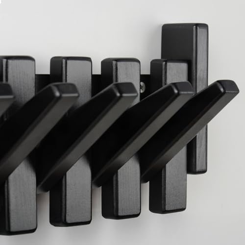 Beech Piano Key Coat Rack with 6 Flip Hooks, Black - Image 3
