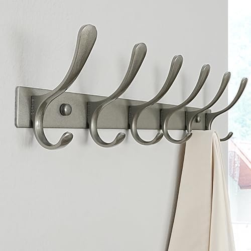 SKOLOO Coat Rack Wall Mounted - 6 Hooks, Pack of 2, Heavy Duty, Stainless Steel, Metal Wall Hanger, Sturdy Coat Hooks for Hanging Coats, Jacket, Clothes, Hat, Matte Grey - Image 4