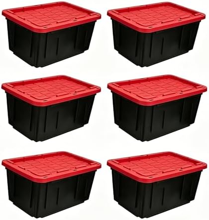 6-Pack 27 Gallon Heavy Duty Storage Bins Durable Polypropylene Plastic with Snap Lock Lids Stackable Large Capacity Organizers Garage Basement Multi-Purpose Storage Containers Black and Red by Unknown