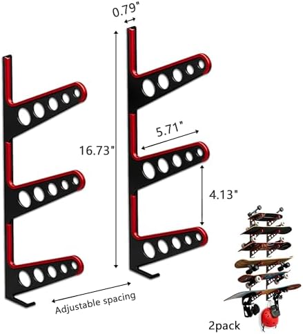 Skateboard Rack Wall Mount with Hooks, Metal Holder for Longboards, Snowboards and Skis, Sports Equipment Organizer for Home Garage - Image 5
