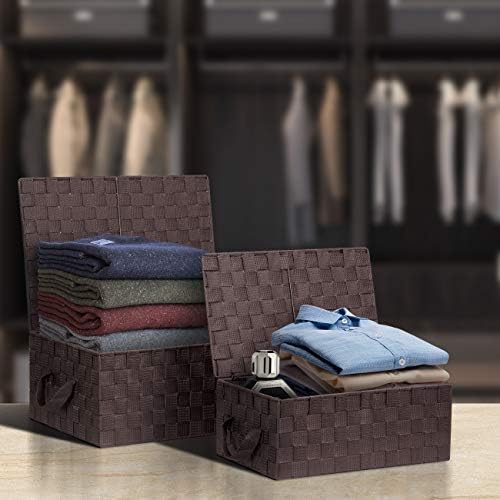 Sorbus Woven Storage Basket with Lid, Set of 3 (Chocolate) - Image 2