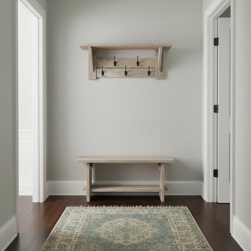 Alaterre Bethel Rustic Solid Wood Bench & Wall Mounted Coat Rack, Driftwood - Image 7