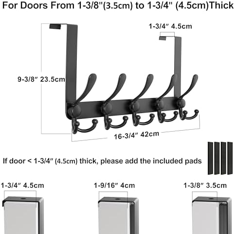 Dseap Over Door Hook 2.0 - Upgraded Version - Simple-Assembly, Strong, Heavy-Duty Stainless Steel 5-Tri-Hook Over The Door Hanger Rack, SimpleStrong Series, Black, Pack of 2 - Image 5