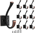 10 Pack Decorative Heavy Duty Towel Hooks for Hanging Robe Double Oil Rubbed Bronze Coat Hooks Wall Mounted with Screws for Key, Towel, Bags, Cup, Hat by CABDM