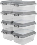 Hefty 18 Qt Hi-Rise Storage Bin with Lid, Stackable Plastic Storage Container, Organizer for Home, Garage & Closet, 8 Pack, Gray by Hefty