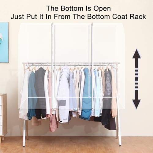 Clothes Rack Cover with Zipper, Dustproof Clothes Cover with 2 Durable Zipper Clothing Waterproof Protector, Designed for X-Type Coat Racks(White,200x130x95cm/79x51x37in) - Image 6