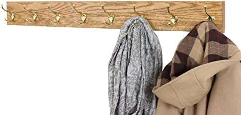 PegandRail Oak Wall Mounted Coat Rack with Solid Brass Hooks 4.5" Ultra Wide (Golden Oak, 52" x 4.5" with 10 Hooks) - Image 2
