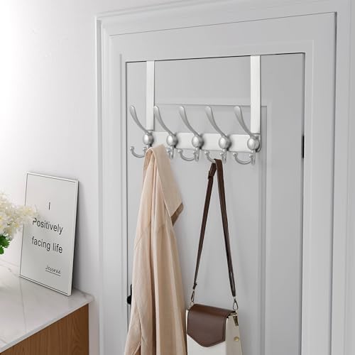 Dseap Over Door Hook 2.0 - Upgraded Version - Simple-Assembly, Strong, Heavy-Duty Stainless Steel 5-Tri-Hook Over The Door Hanger Rack, SimpleStrong Series, Silver, Pack of 2 - Image 2
