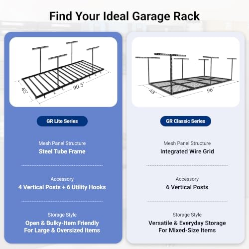 FLEXIMOUNTS 4x8 Overhead Garage Ceiling Storage Rack with 6 Hooks, Black - Image 6