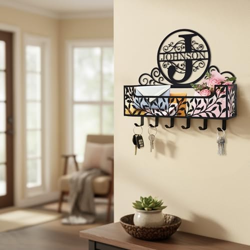 Personalized Metal Monogram Family Name Key and Mail Holder, Wall Mount Entryway Organizer with Hooks, Custom Key Rack for Kitchen, Bathroom, and Home Storage - Image 4