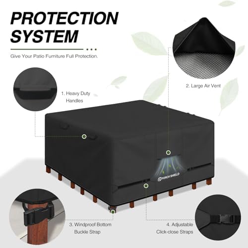 Porch Shield Waterproof Square Patio Table Cover 102 x 102 inch, Black - Image 4