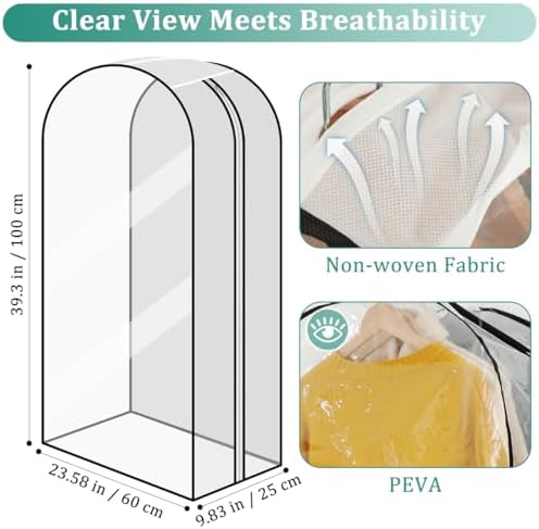 GLEAVI 6 Pack Garment Bags for Hanging Clothes, (3x40" & 3x50") Gusseted Clear Closet Storage Bags, Breathable Non-woven Back & Peva Front Coat Protector with Overlapping Dustproof Top for Dress, - Image 2