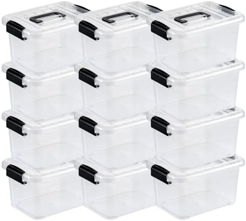 Nazhura Plastic Storage Bin, Stackable and Nestable Storage Boxes with White Lids and Secure Latching Buckles, Large Storage Container (CLEAR, 6QT 12PACK) by NazhuraGoodCompanionAtHome
