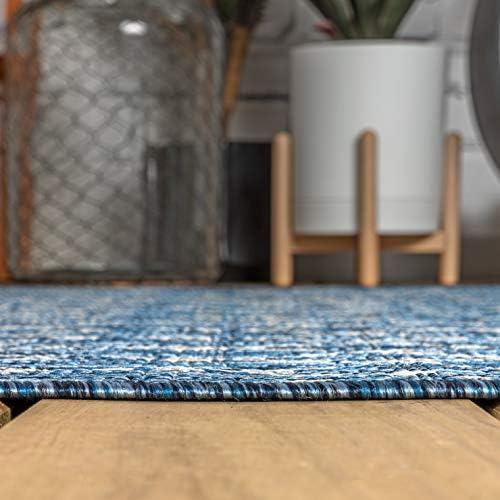 Eyely Moroccan Woven Square Rug 3X3 Navy/Light Gray, Indoor Outdoor Rug - Image 3