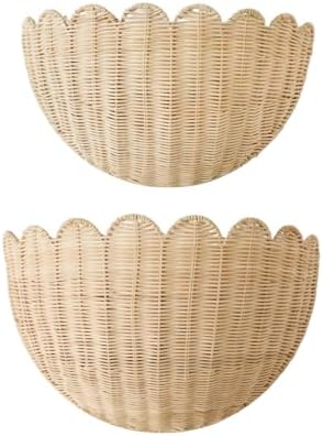 Scalloped Wall Hanging Shelves, Hand-Woven Wicker Wall Basket Decor, Boho Natural Rattan Decor – for Home, Living Room, Nursery Room (16 x 12 x 7 & 14 x 8 x 6 Inch) by Whensimplicitymeetscomfort
