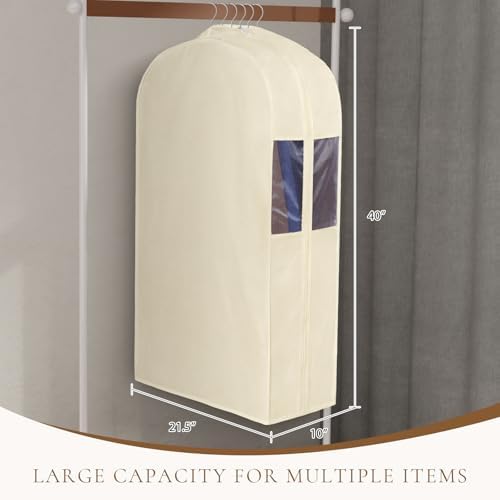 Univivi 40 Inch Cloth Garment Bags for Hanging Clothes 2 Pack, Beige - Image 6