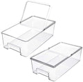 SANNO Vegetable Refrigerator Organizer Food Bins with lids Large Stackable Fridge Clear Organizers Kitchen Cabinet Organizer for Freezer, Kitchen, Countertops, Cabinets Pantry Storage Bins，set of 2 by SANNO