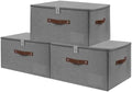 ANMINY Storage Box Fabric Bins with Zipper Lid, 17.7"x13.8"x10" Gray, 3PCS by ANMINY