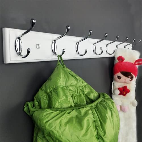 Wooden Wall Mounted Coat Rack – 31 Inch, White with 8 Silver Hooks for Entryway, Hallway, Bedroom - Image 2