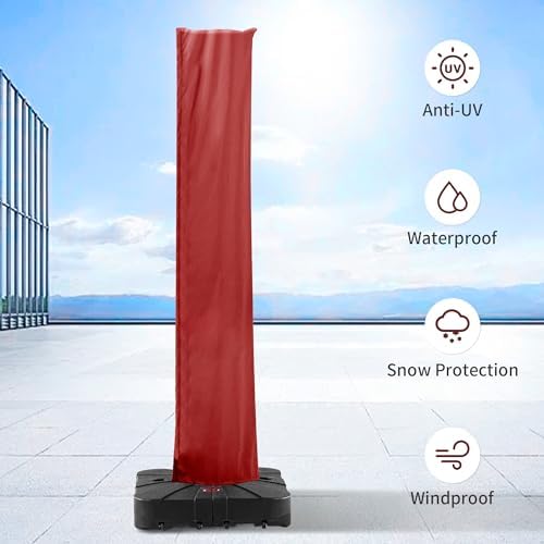 Cantilever Patio Umbrella Cover with Zipper and Pole, Red - Image 4