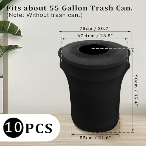 BSTKEY 55 Gallon Stretch Spandex Trash Can Cover, 10 Pack Outdoor Fitted Waste Container Cover Round Garbage Can Covers for Wedding Party Commercial Fundraiser Decor, Without Trash Can (Black) - Image 2