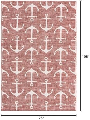 Unique Loom Outdoor Coastal Collection Area Rug - Ahoy (6' 1" x 9' Rectangle, Rust Red/ Ivory) - Image 2