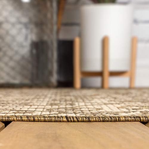 Eyely Filigree Weave Square Rug 5X5 Beige/Brown, Indoor Outdoor Rug - Image 6
