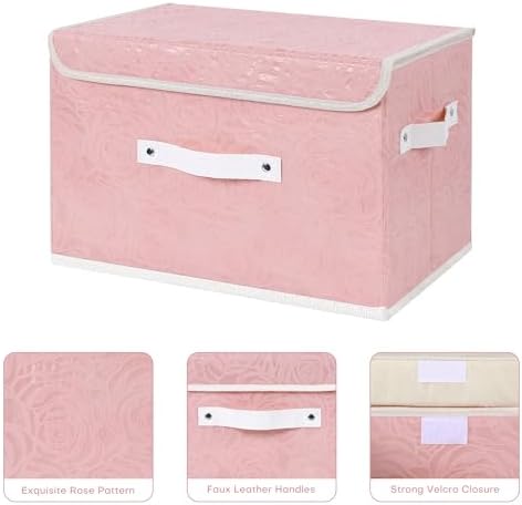 ANMINY Fabric Storage Box Bins with Lids, Rose Print, Pink, 4PCS Large - Image 4