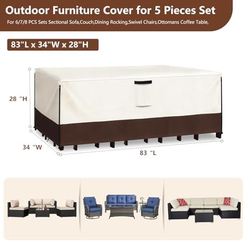 Waterproof Outdoor Patio Furniture Covers,83"L x 34"W x 28"H,Beige - Image 2
