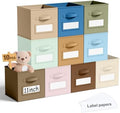 Teenyyou 10 Pack Fabric Storage Cubes 11 Inch Collapsible Cube Bins with Label Window & Handle Foldable Organizers Baskets for Shelf Closet Nursery Kids Room Clothes Book Toy(Boho) by Teenyyou