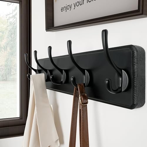 SKOLOO Rustic Coat Rack Wall Mount, 5 Hooks, 17 Inch, Solid Wood, Black - Image 2