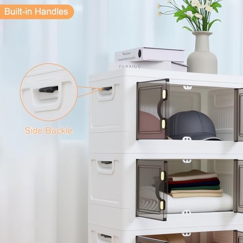MOONEDGE 35QT/ 140QT Stackable Plastic Storage Bins with Lid & Handles, Foldable Collapsible Closet Organizer with Magnetic Doors and Side Locking for Living Room, Office, Garages (35QT) - Image 5