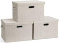 Graciadeco Large Quart Collapsible Stackable Storage Bins with Lids, 3 Packs Beige Linen Fabric Closet Boxes with Lids, Storage Cube Baskets Container Organizers for Bedroom Office(16.6 x 11.7 x 10.8) by GraciadecoStorage