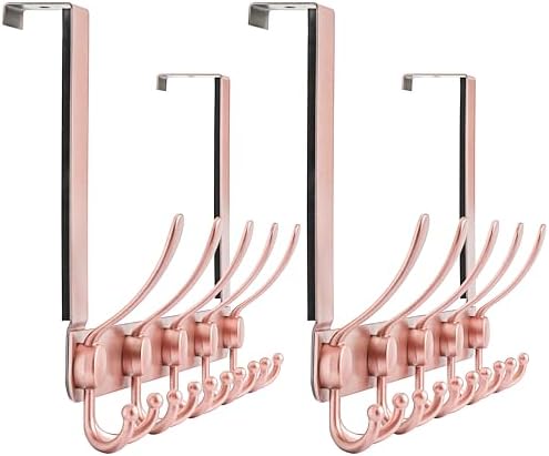 Dseap Over The Door Hook Hanger - Fits 1 3/8" to 1 3/4" Standard Doors | 5 Tri Hooks Heavy Duty Towel/Coat Rack | Door Organizer for Clothes, Jackets, Hats, Towels, Rose Gold, Pack of 2 by Dseap