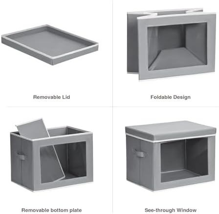 Homsorout Clothes Organizers and Storage - 6 Pack Large Storage Box with Lids, Foldable Closet Organizer with Lids, Decorative Basket Bins for Home, Dorm, Closet, Grey - Image 7