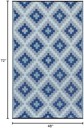 FH Home Outdoor Rug - Waterproof, Fade Resistant, Reversible - Premium Recycled Plastic - Geometric - Patio, Deck, Porch, Balcony, Laundry Room - Aztec Kilim - Blue Multi Crease Free - 5 x 8 ft - Image 2