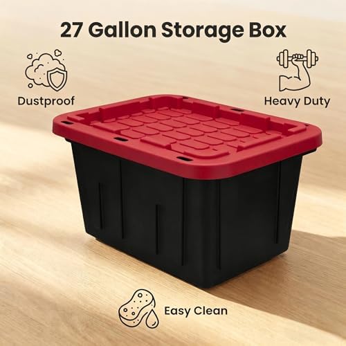 27 Gallon Large Storage Bin 2-Pack, Stackable Plastic Tote with Lid, Black - Image 3