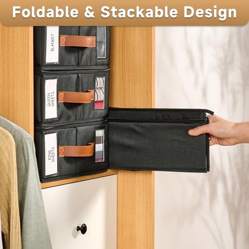 6pack Bed Sheet Organizer, Foldable Linen Closet Organizers and Storage with Sealed Design, Queen & King Size Sheet Storage with Window, Closet Organizer for Bedsheets/Blankets/Clothes, Black - Image 4