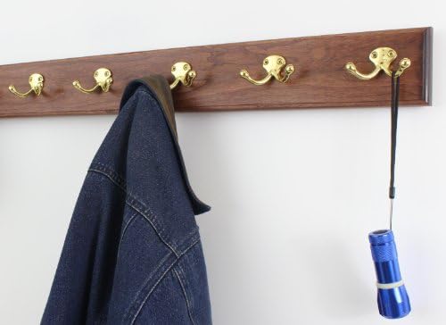 Cherry Coat Rack with Solid Brass Double Style Hooks (Mahogany, 25.5" x 3.5" with 5 hooks) - Image 2
