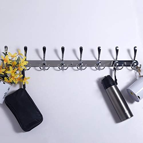 Dseap Coat Rack Wall Mount - 29.5” Long 8-Tri-Hooks Heavy Duty Coat Hanger Rail Wall Hooks for Hanging Coats Hats Clothing Clothes Purse Mudroom Entryway, Chromed, Pack of 2 - Image 4